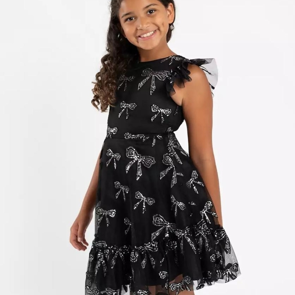 Rare Editions Black and White Sequin Bow Dress